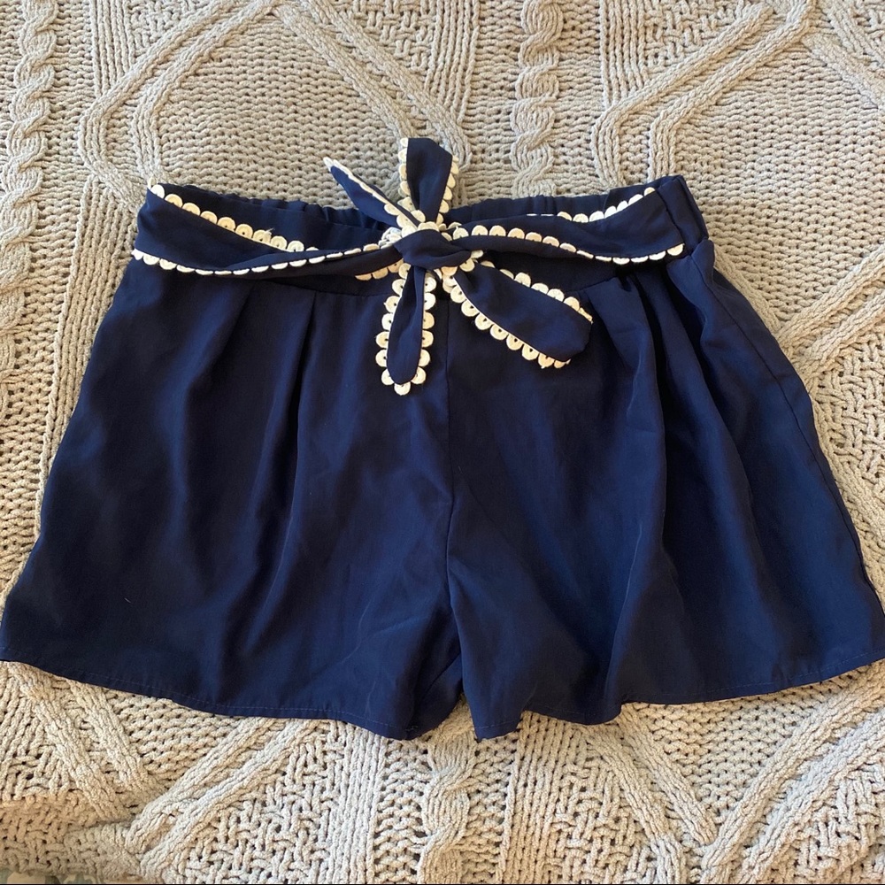 Navy Scallop Tie Shorts